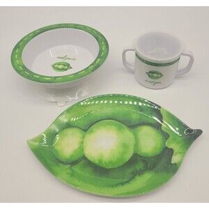 Pottery Barn Kids Melamine Sweet Pea 3 Piece Set Sippy Cup Suction Bowl & Plate